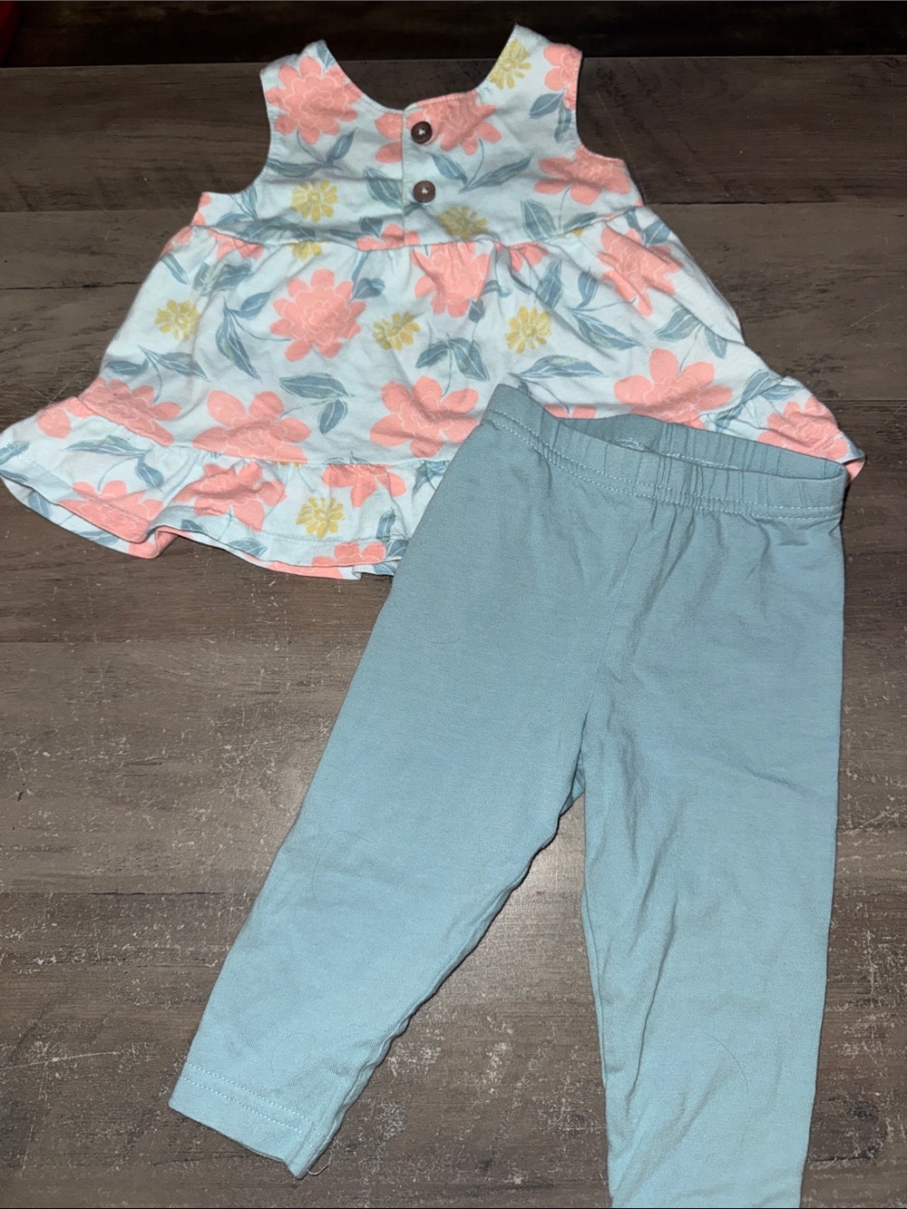 Carter's Pink Floral Tank Top with Blue Leggings Set